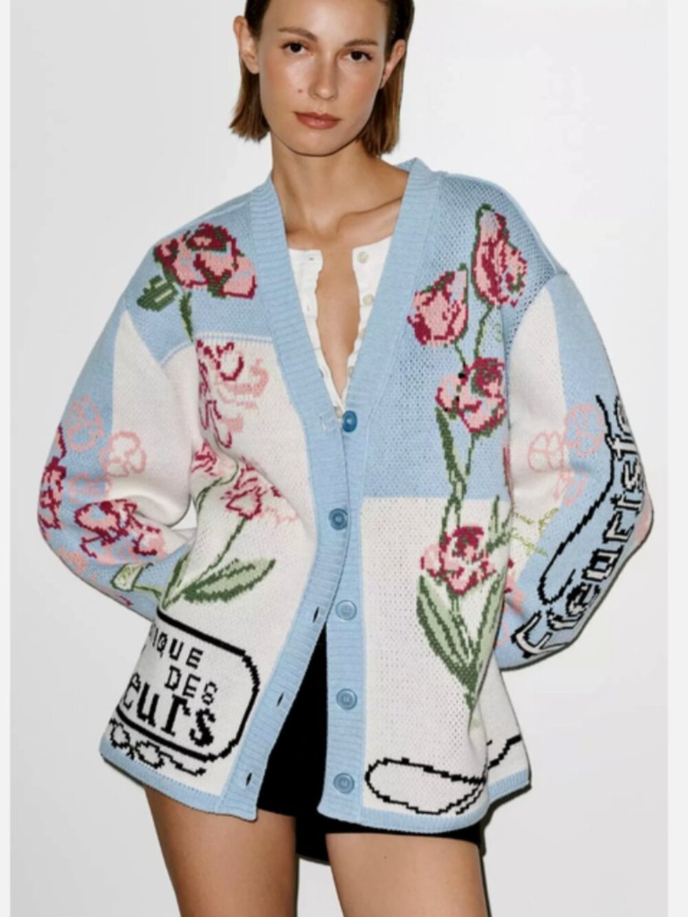 Anthropologie Oversized Floral Flowers Graphics Cardigan Sweater S M NWT